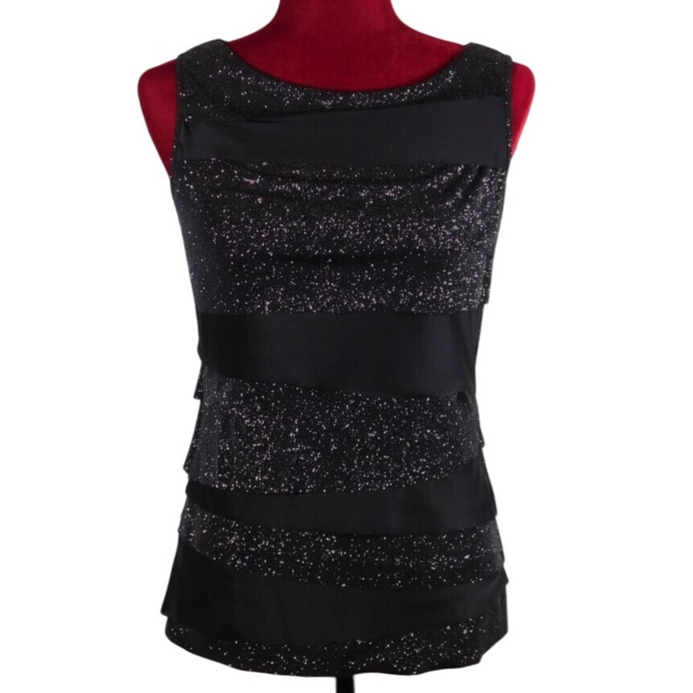 Vince Camuto Black Sleeveless Layered Tank Party Elegant Sparkles SZ XS D34